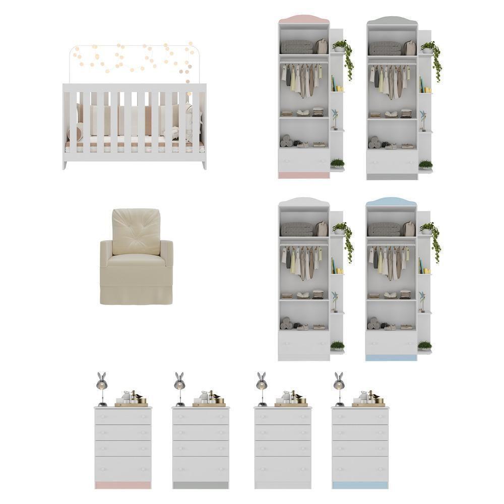 Quarto Completo Com Colchão E Poltrona De Amamentação João E Maria Mp4092 Branco/Bege Branco/Bege - 3