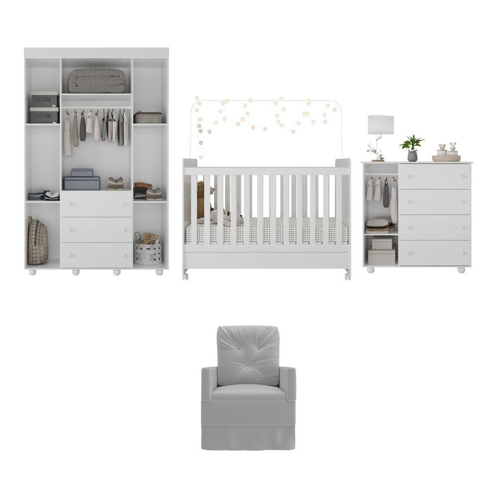 Quarto Completo Com Colchão E Poltrona De Amamentação Pimpolho Mp4091 Branco/Cinza Branco/Cinza - 3