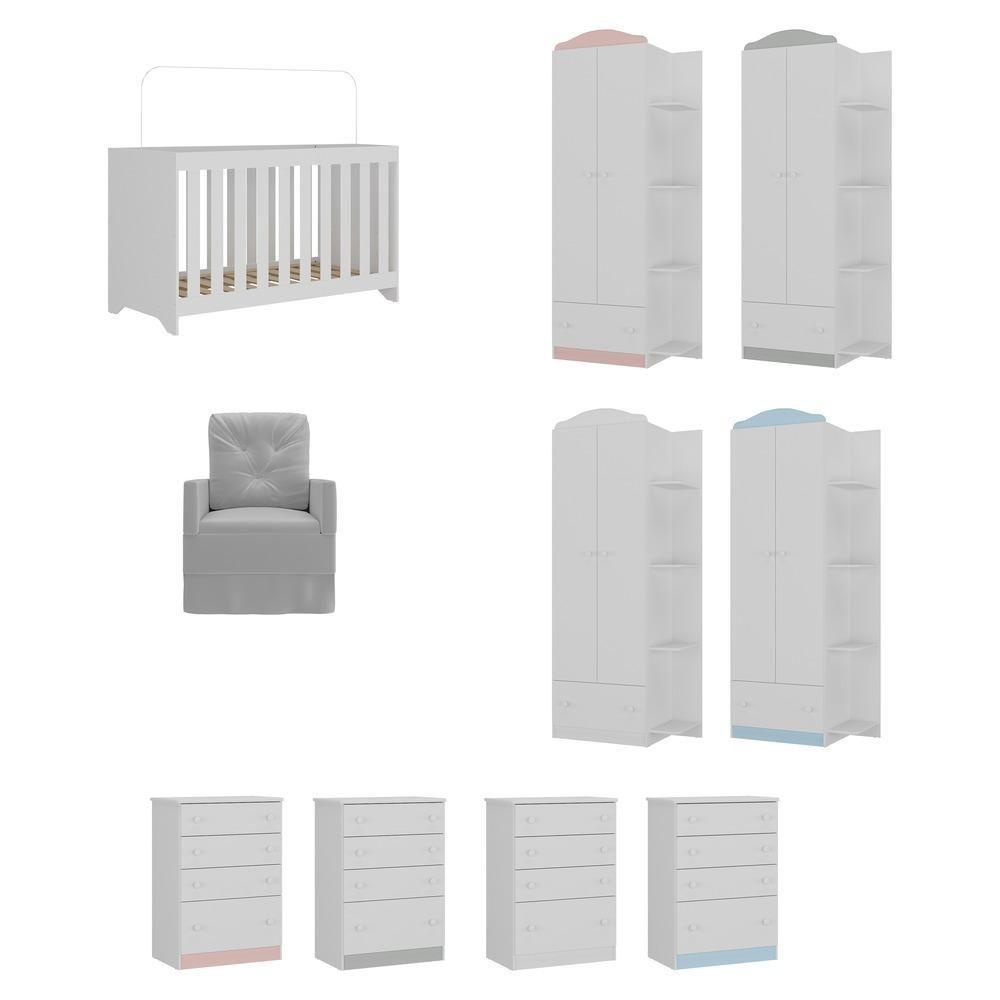 Quarto Completo Com Colchão E Poltrona De Amamentação João E Maria Mp4092 Branco/Cinza Branco/Cinza - 2