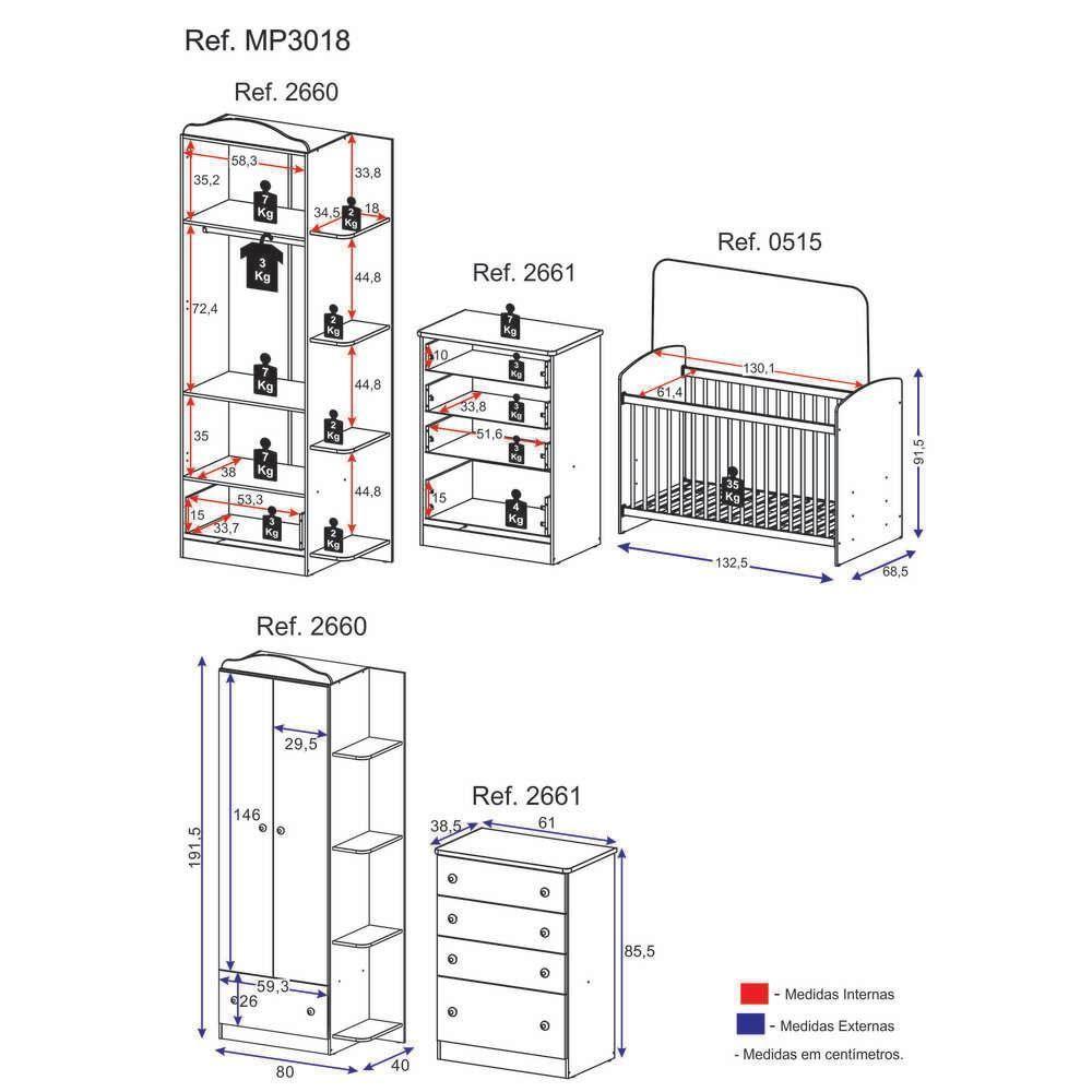 Quarto Completo Com Guarda roupa Cômoda E Berço Multimoveis - 4