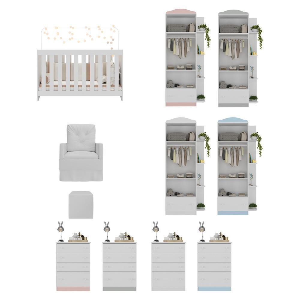 Quarto Completo Com Colchão, Poltrona Amamentação/Puff João E Maria Mp4110 Branco Branco - 2