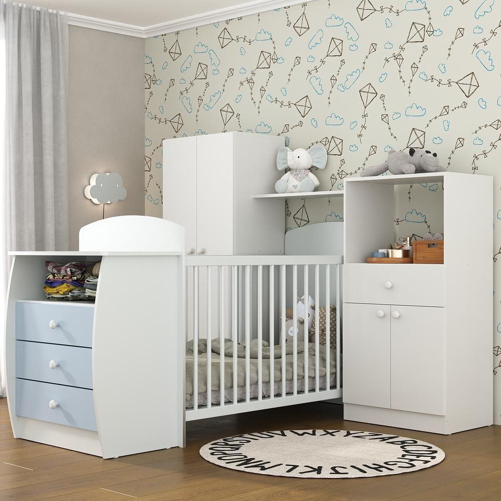 Quarto Infantil Com Berço-cômoda Laura Branco/azul - 8