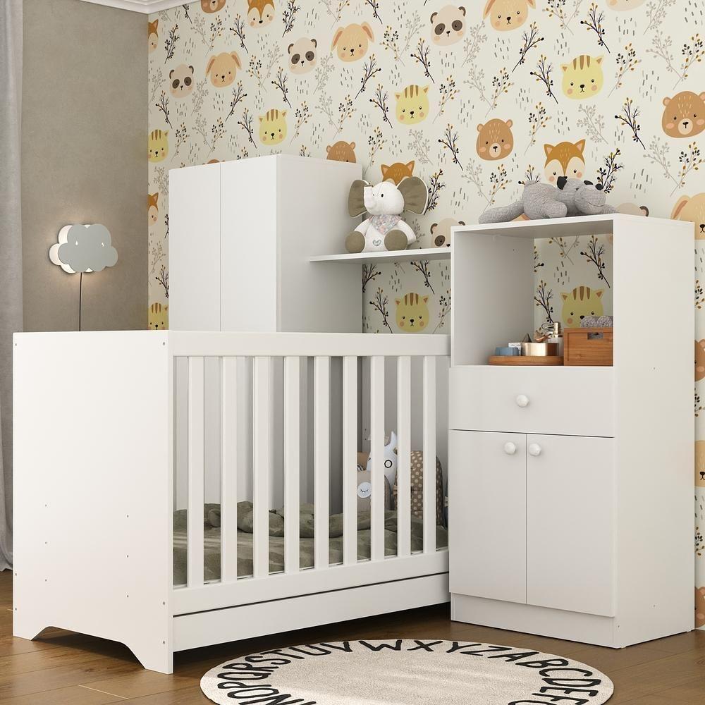 Quarto Infantil Com Berço 3 Em 1 Luíza Branco - 5