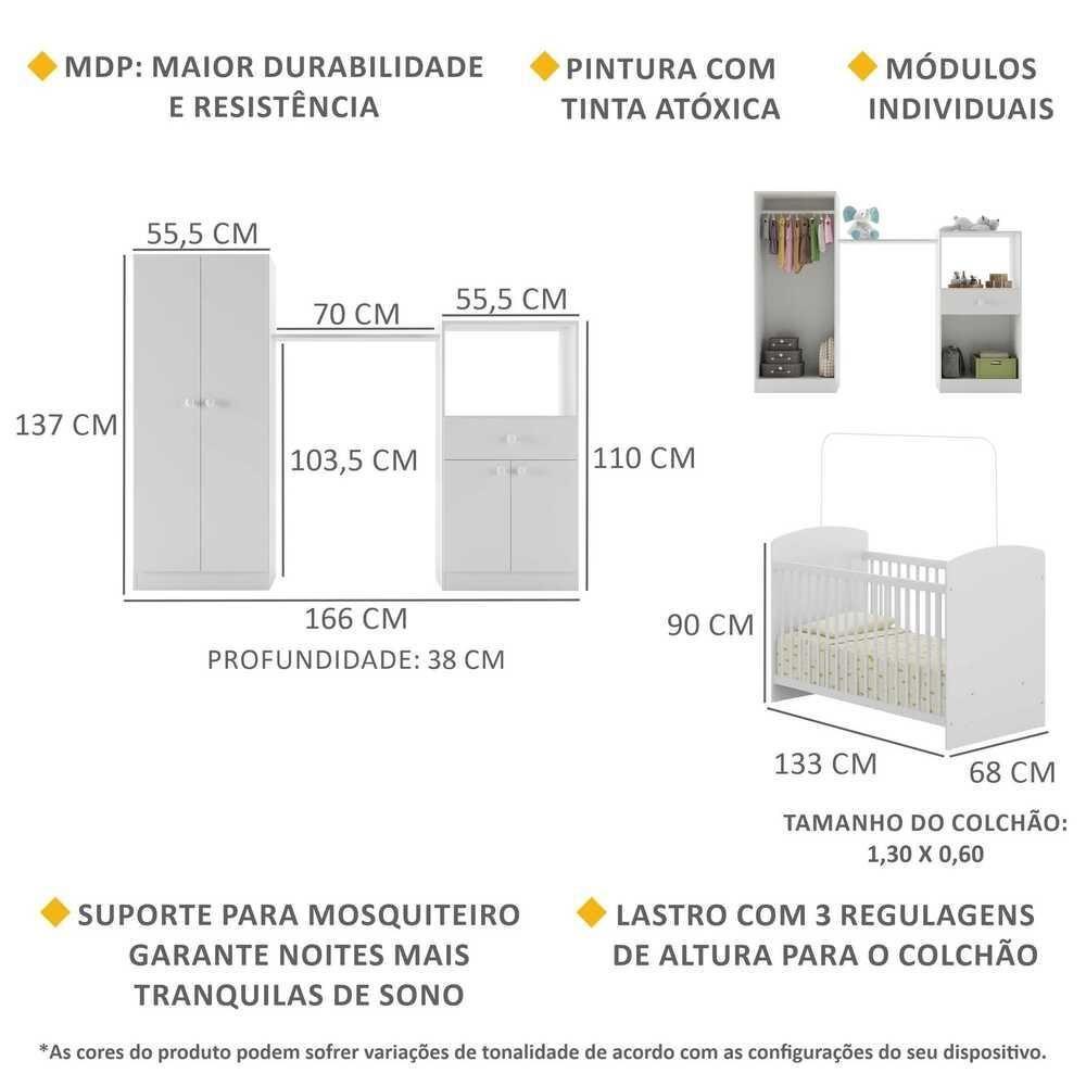 Quarto De Bebê Completo Berço/guarda-roupa/cômoda Fg2869 Branco - 7