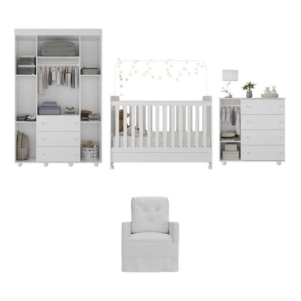 Quarto Completo Com Poltrona De Amamentação Pimpolho Mp4073 Branco Branco - 3