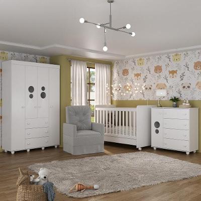Quarto Completo Com Poltrona De Amamentação Pimpolho Mp4067 Branco/Cinza Branco/Cinza