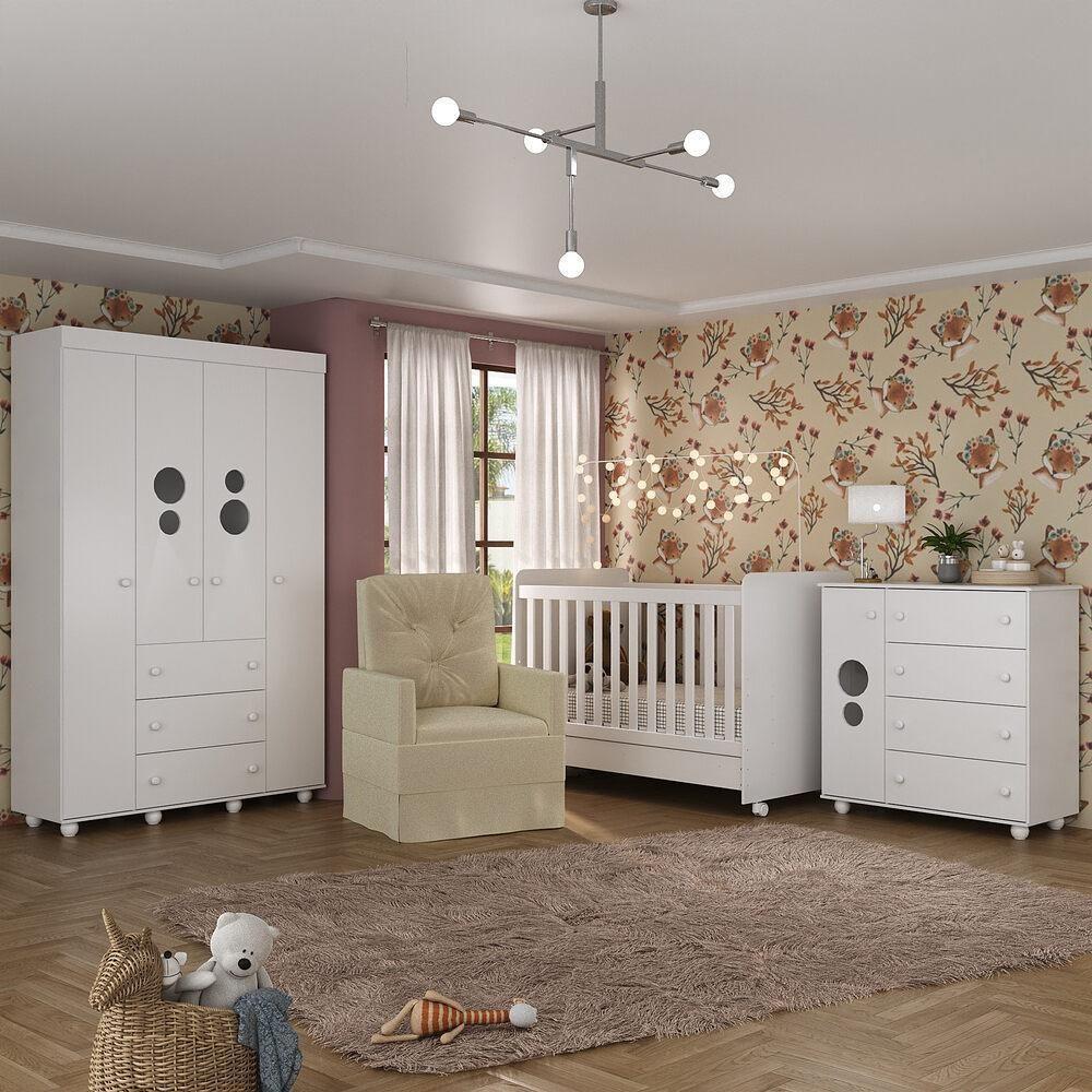 Quarto Completo Com Poltrona De Amamentação Pimpolho Mp4067 Branco/Bege Branco/Bege - 1