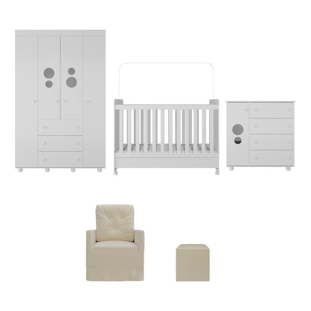 Quarto Completo Com Poltrona De Amamentação E Puff Pimpolho Mp4079 Branco/Bege Branco/Bege - 2