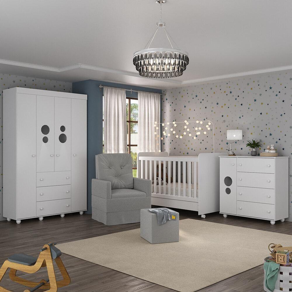 Quarto Completo Com Poltrona De Amamentação E Puff Pimpolho Mp4079 Branco/Cinza Branco/Cinza - 1
