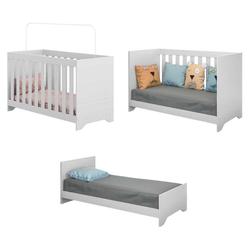 Quarto Completo Com Colchão, Poltrona Amamentação/Puff João E Maria Mp4104 Branco/Cinza Branco/Cinza - 5