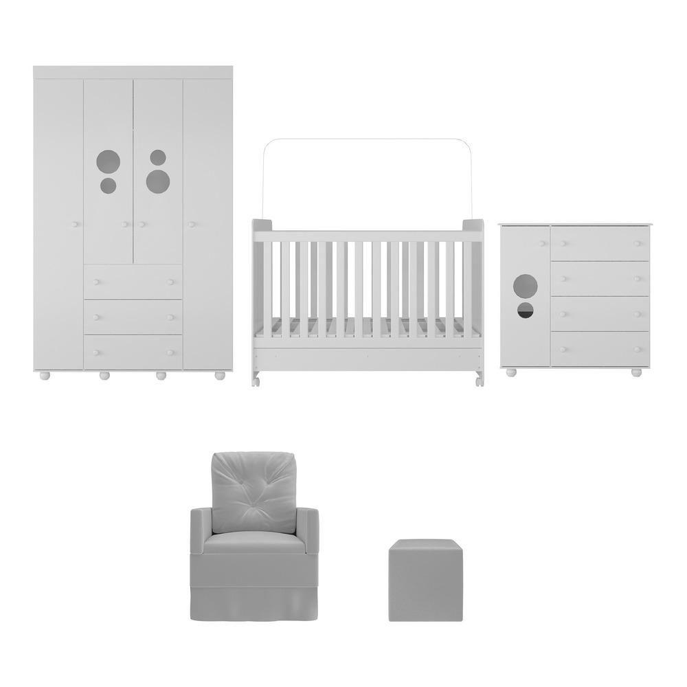 Quarto Completo Com Colchão, Poltrona De Amamentação E Puff Pimpolho Mp4103 Branco/Cinza - 2