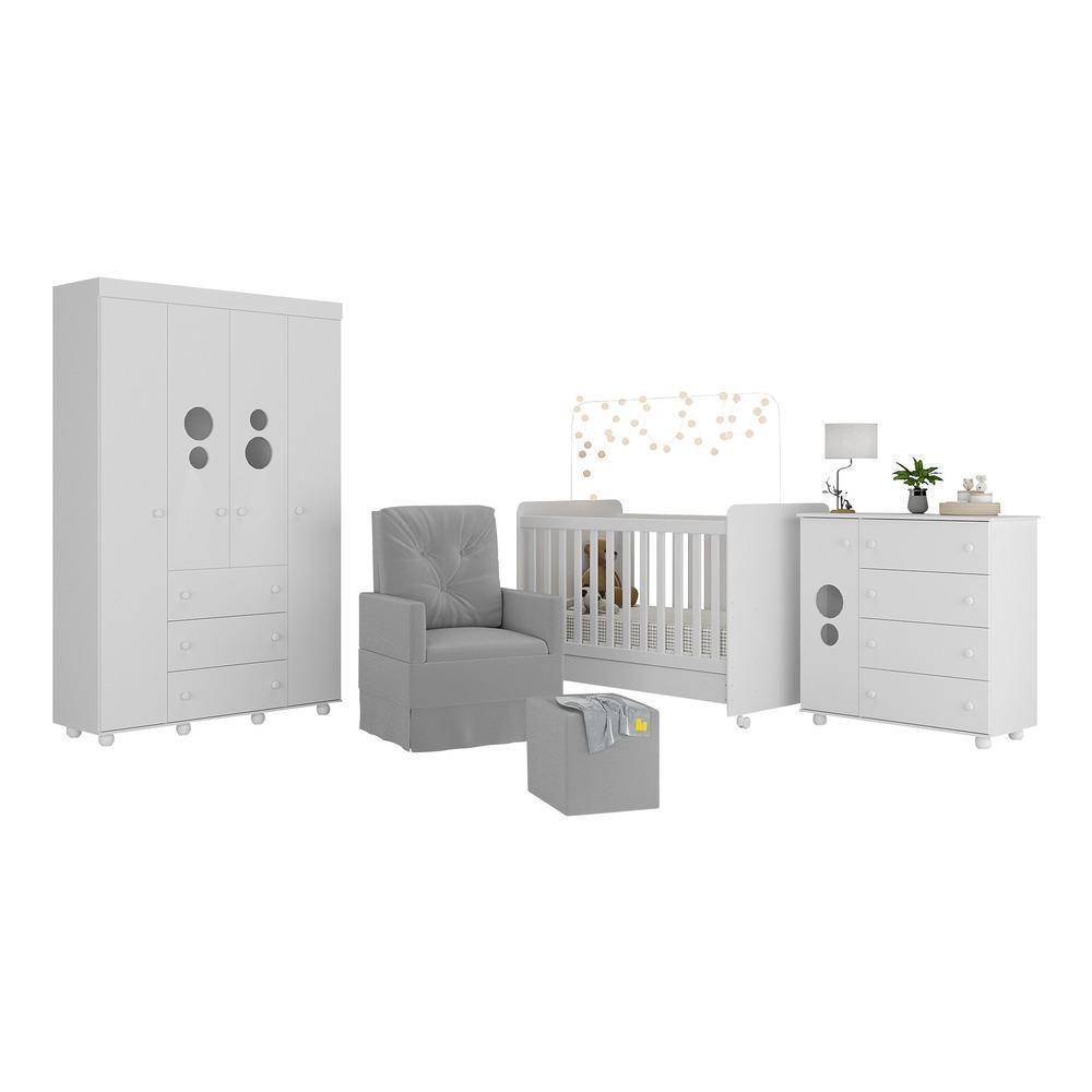 Quarto Completo Com Colchão, Poltrona De Amamentação E Puff Pimpolho Mp4103 Branco/Cinza - 6