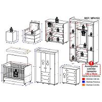 Quarto Completo Com Colchão, Poltrona De Amamentação E Puff Pimpolho Mp4103 Branco/Cinza
