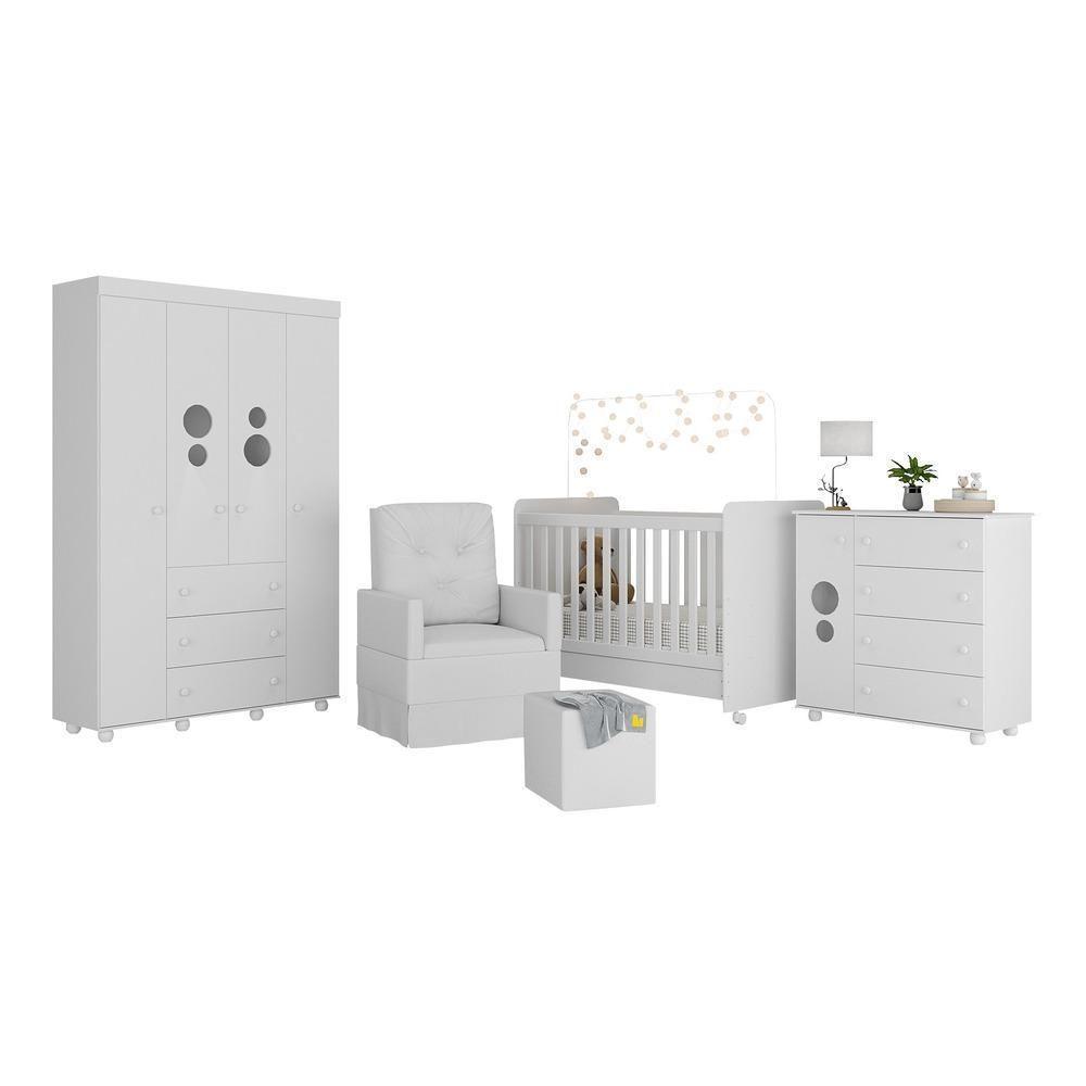 Quarto Completo Com Colchão, Poltrona De Amamentação E Puff Pimpolho Mp4109 Branco Branco - 6