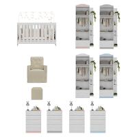 Quarto Completo Com Colchão, Poltrona Amamentação/Puff João E Maria Mp4104 Branco/Bege Branco/Bege - 3