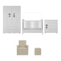 Quarto Completo Com Colchão, Poltrona De Amamentação E Puff Pimpolho Mp4103 Branco/Bege Branco/Bege - 2