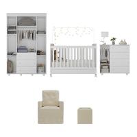 Quarto Completo Com Colchão, Poltrona De Amamentação E Puff Pimpolho Mp4103 Branco/Bege Branco/Bege - 3