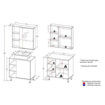 Gabinete Banheiro Com Cuba E Espelheira 80cm Multimóveis Cr10067 Carvalho Cartagena/branco
