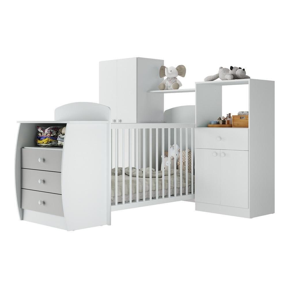 Quarto Infantil Com Berço-cômoda Laura Branco/cinza - 1