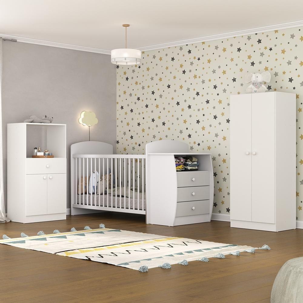 Quarto Infantil Com Berço-cômoda Laura Branco/cinza - 6