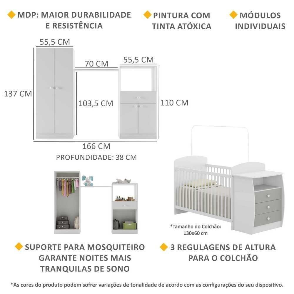 Quarto Infantil Com Berço-cômoda Laura Branco/cinza - 7