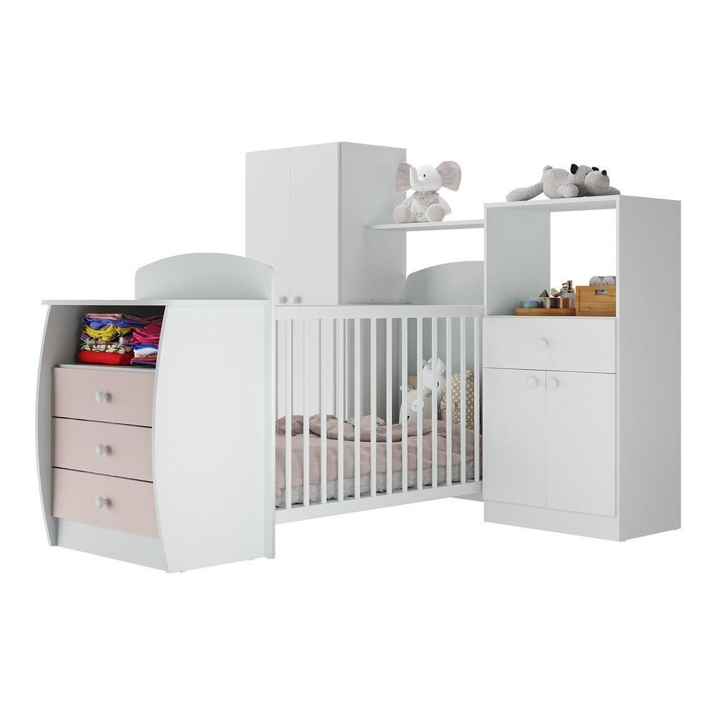 Quarto Infantil Com Berço-cômoda Laura Branco/rosa - 6