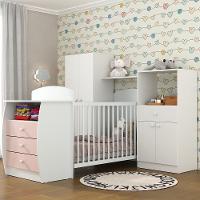 Quarto Infantil Com Berço-cômoda Laura Branco/rosa - 1
