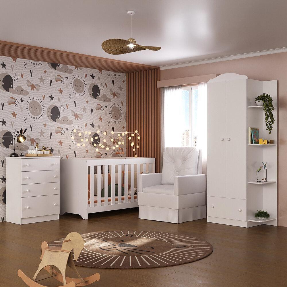 Quarto Infantil Completo Com Poltrona De Amamentação Mp4074 Branco Branco - 1