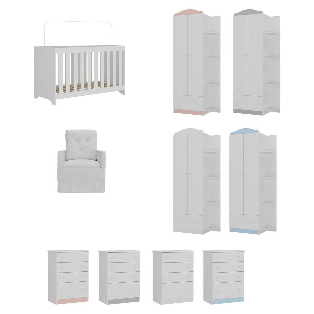 Quarto Infantil Completo Com Poltrona De Amamentação Mp4074 Branco Branco - 2