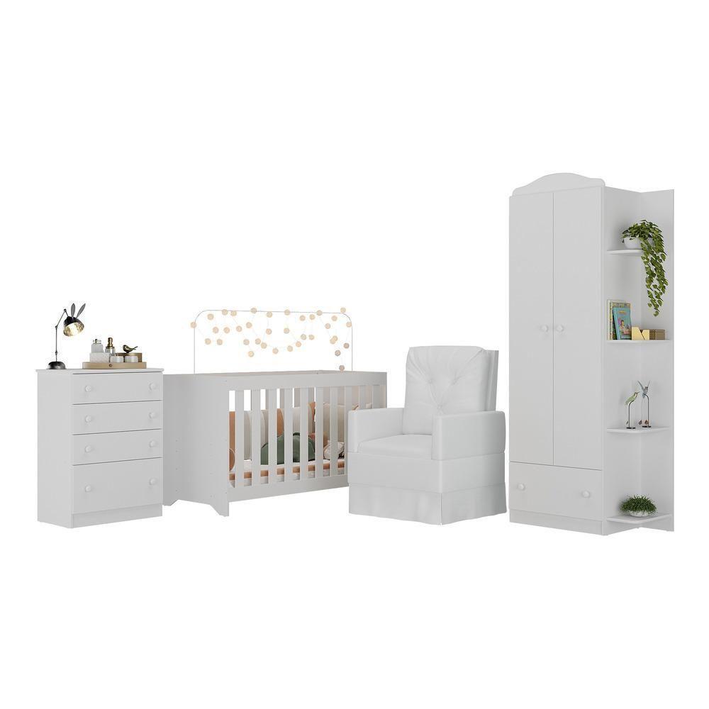 Quarto Infantil Completo Com Poltrona De Amamentação Mp4074 Branco Branco - 6