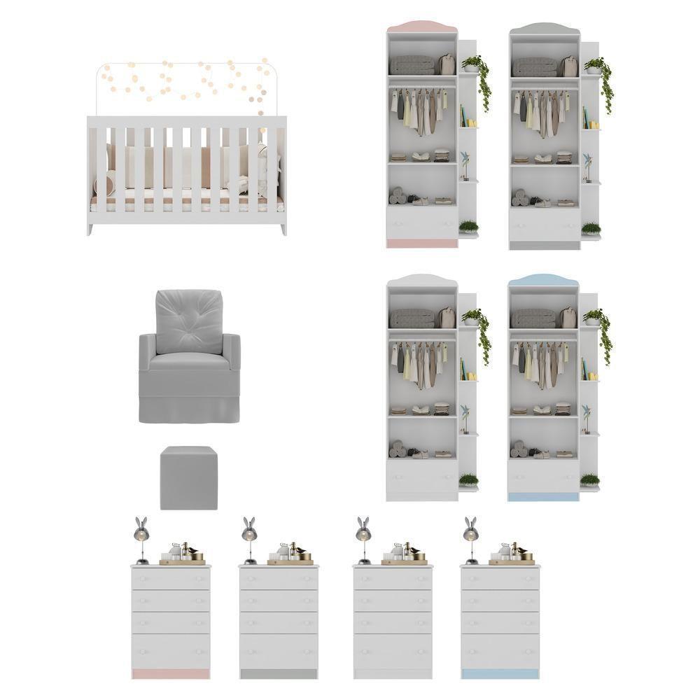 Quarto Infantil Completo Com Poltrona De Amamentação E Puff Mp4080 Branco/Cinza Branco/Cinza - 3