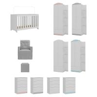 Quarto Infantil Completo Com Poltrona De Amamentação E Puff Mp4080 Branco/Cinza Branco/Cinza - 2