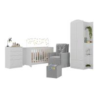 Quarto Infantil Completo Com Poltrona De Amamentação E Puff Mp4080 Branco/Cinza Branco/Cinza - 6