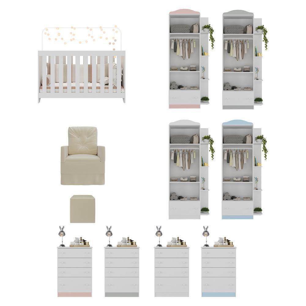 Quarto Infantil Completo Com Poltrona De Amamentação E Puff Mp4080 Branco/Bege Branco/Bege - 3