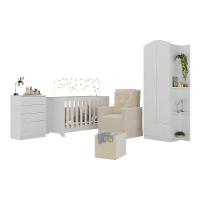 Quarto Infantil Completo Com Poltrona De Amamentação E Puff Mp4080 Branco/Bege Branco/Bege - 6