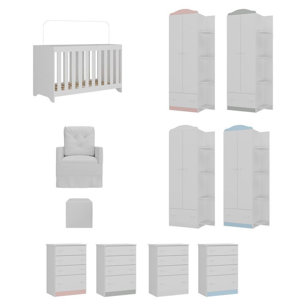 Quarto Infantil Completo Com Poltrona De Amamentação E Puff Mp4086 Branco Branco - 2