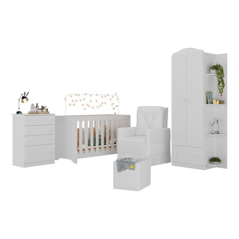 Quarto Infantil Completo Com Poltrona De Amamentação E Puff Mp4086 Branco Branco - 5