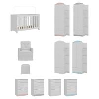 Quarto Infantil Completo Com Poltrona De Amamentação E Puff Mp4086 Branco Branco - 2