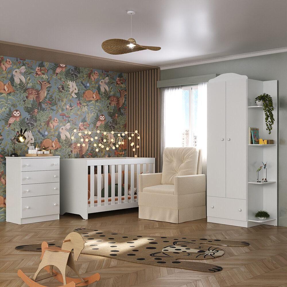 Quarto Infantil Completo Com Poltrona De Amamentação Mp4068 Branco/Bege Branco/Bege - 1