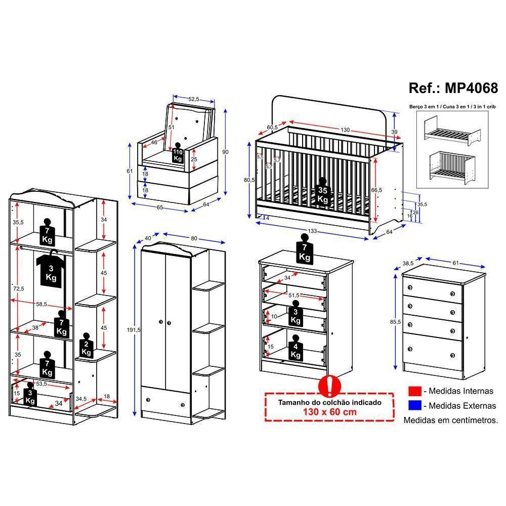 Quarto Infantil Completo Com Poltrona De Amamentação Mp4068 Branco/Bege Branco/Bege - 4