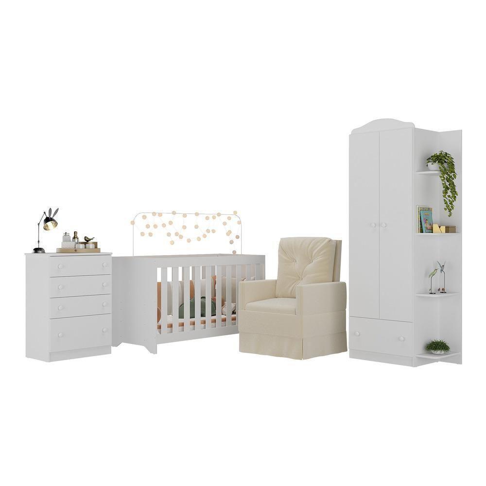 Quarto Infantil Completo Com Poltrona De Amamentação Mp4068 Branco/Bege Branco/Bege - 6