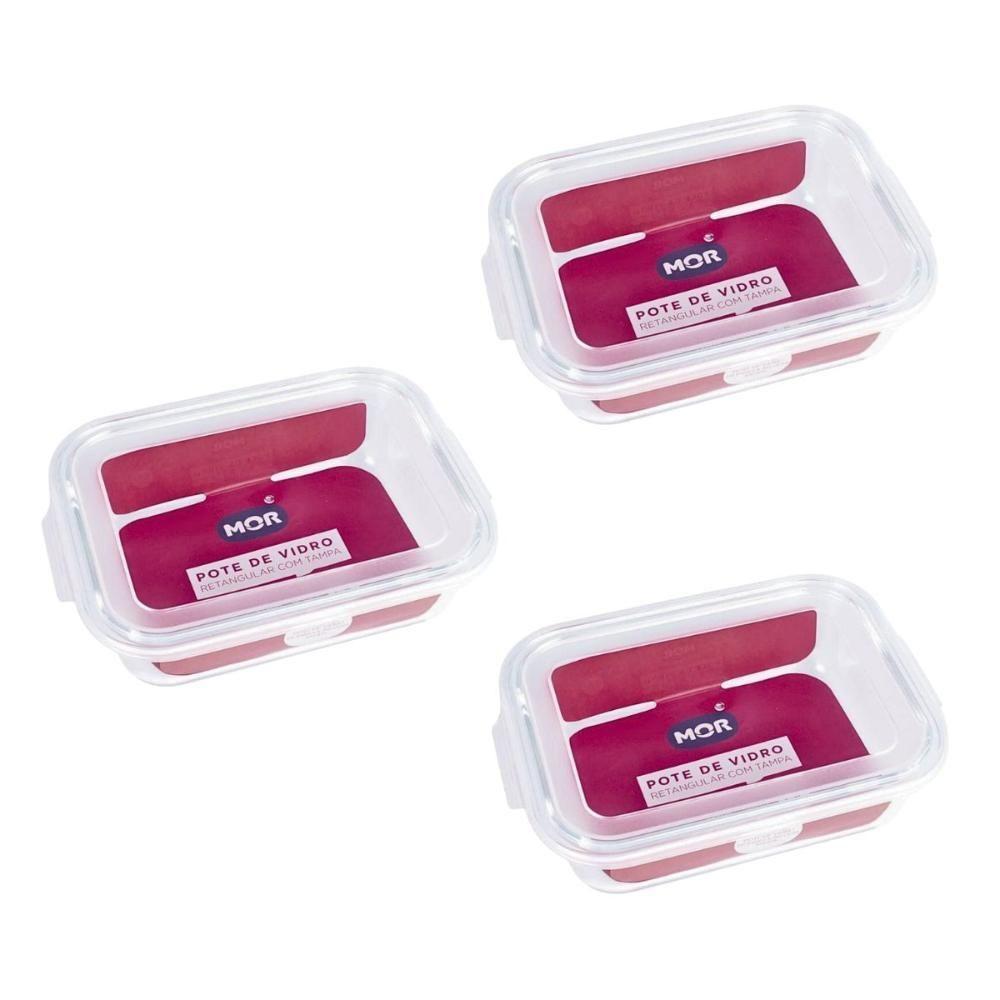 Kit 3 Potes Hermético Marmita De Vidro Retangular 640ml Mor - 1