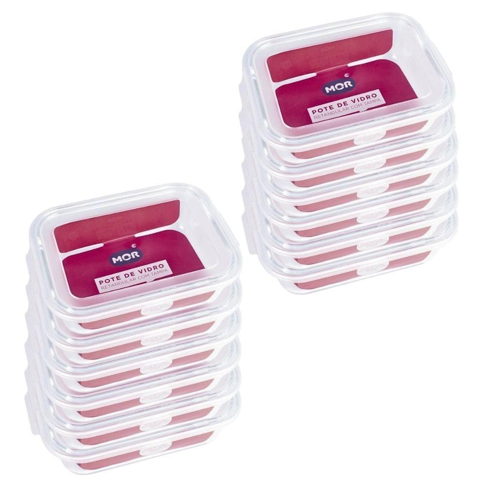 Kit 12 Potes Hermético Marmita De Vidro Retangular 640ml Mor - 1