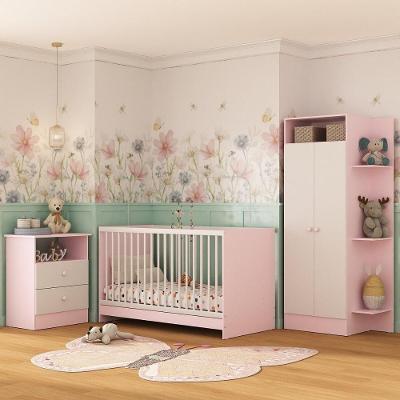 Jogo De Quarto Infantil Trevalla Móveis Pom Pom 3 Peças - Rosa-branco Rosa-branco