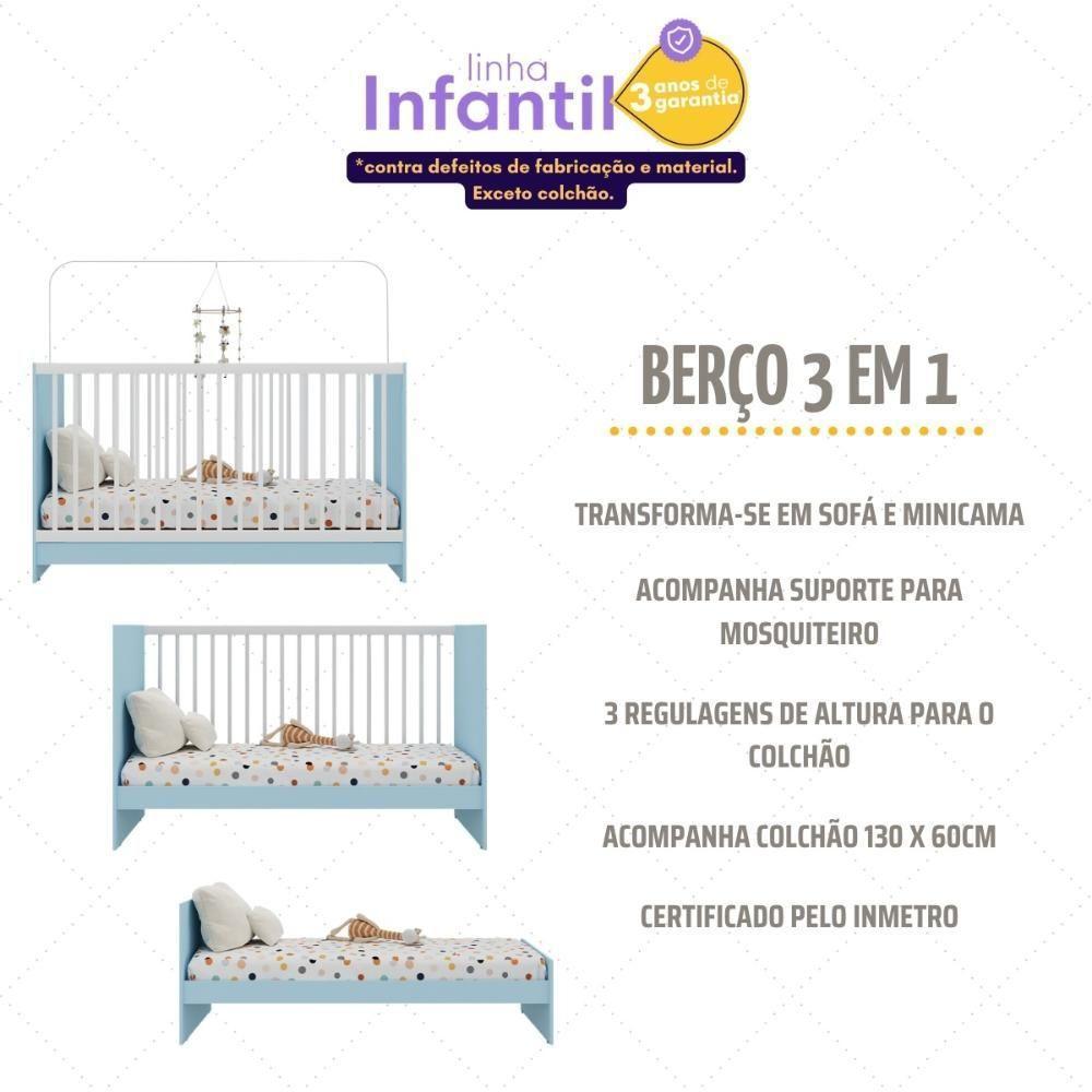 Jogo De Quarto Infantil Com Colchão Incluso Trevalla Móveis Pom Pom - Azul-branco Azul-branco - 7