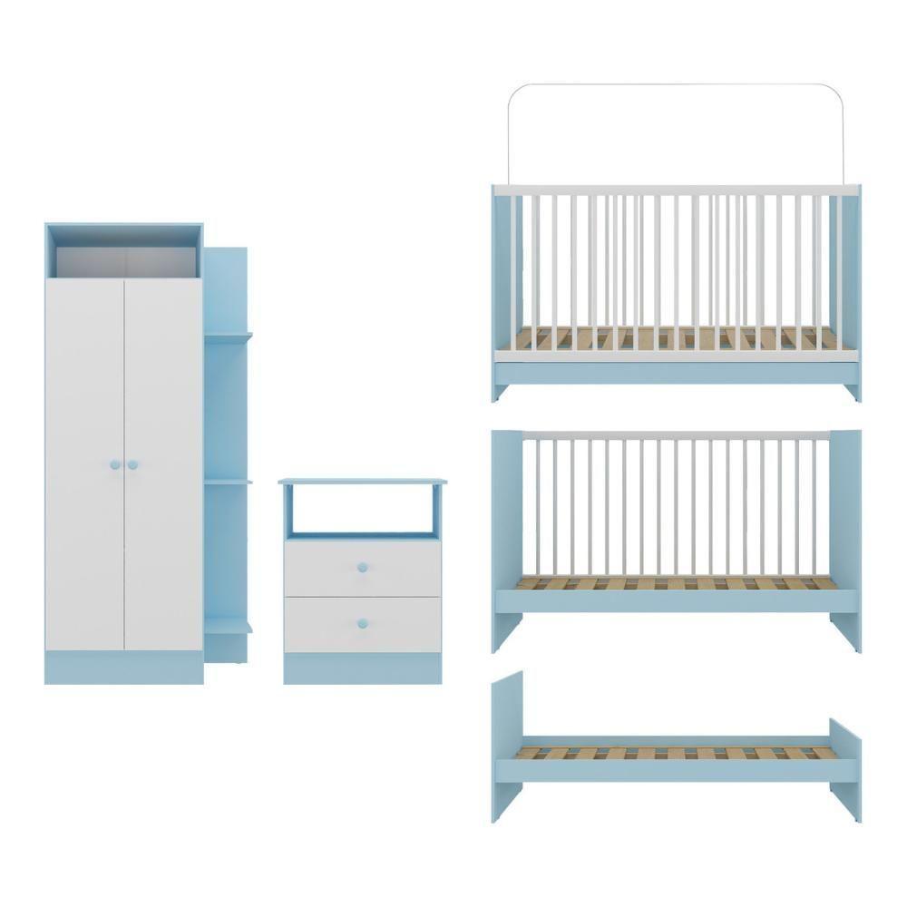Jogo De Quarto Infantil Com Colchão Incluso Trevalla Móveis Pom Pom - Azul-branco Azul-branco - 8