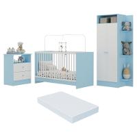 Jogo De Quarto Infantil Com Colchão Incluso Trevalla Móveis Pom Pom - Azul-branco Azul-branco - 1