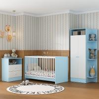 Jogo De Quarto Infantil Com Colchão Incluso Trevalla Móveis Pom Pom - Azul-branco Azul-branco - 3