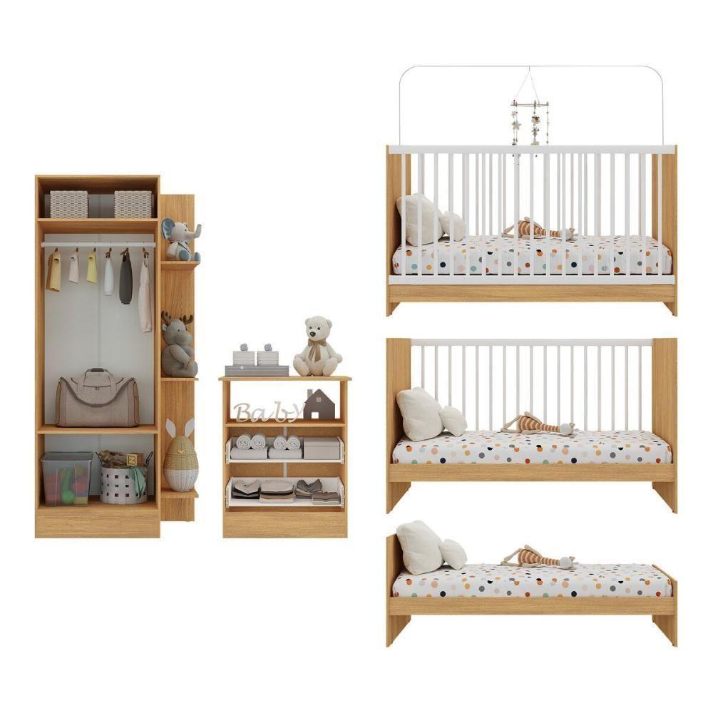 Jogo De Quarto Infantil Com Colchão Incluso Trevalla Móveis Pom Pom - Madeirado-branco Madeirado-branco - 5