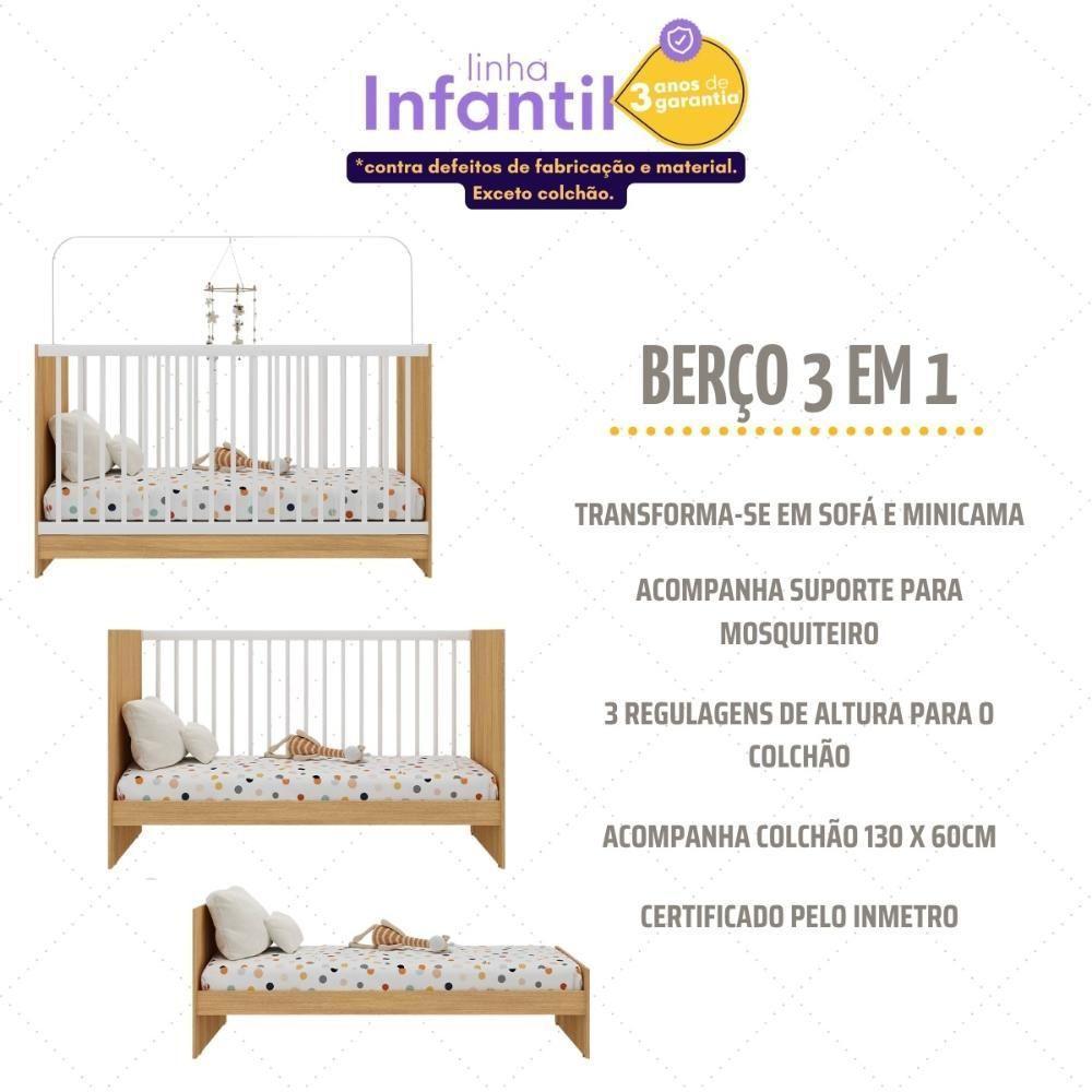 Jogo De Quarto Infantil Com Colchão Incluso Trevalla Móveis Pom Pom - Madeirado-branco Madeirado-branco - 6